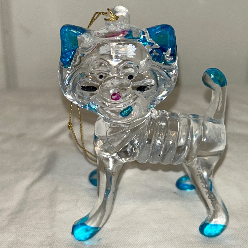 Vintage cat ornament clear plastic lucite kitty cat figurine 1970s crystal pet
